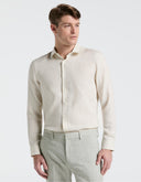 Camisa Beige Natural De 100% Lino Manga Larga