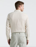 Camisa Beige Natural De 100% Lino Manga Larga