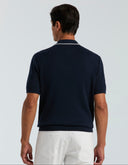 Polo Tejido Tipo Sweater Azul Dark Sapphire Full Zip Ribbed Algodón Manga Corta