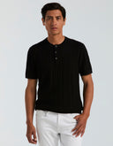 Playera Tejido Tipo Sweater Black Rayas Algodón Cuello Redondo con Botones