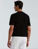 Playera Tejido Tipo Sweater Black Rayas Algodón Cuello Redondo con Botones