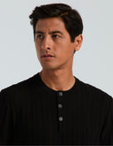 Playera Tejido Tipo Sweater Black Rayas Algodón Cuello Redondo con Botones
