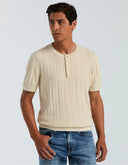 Playera Tejido Tipo Sweater Silver Birch Rayas Algodón Cuello Redondo con Botones