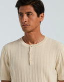 Playera Tejido Tipo Sweater Silver Birch Rayas Algodón Cuello Redondo con Botones
