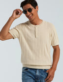 Playera Tejido Tipo Sweater Silver Birch Rayas Algodón Cuello Redondo con Botones