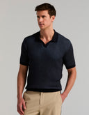 Polo Tejido Tipo Sweater Azul Dark Sapphire Modal Algodón Textura Bicolor
