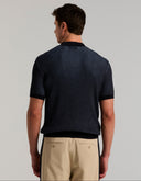 Polo Tejido Tipo Sweater Azul Dark Sapphire Modal Algodón Textura Bicolor