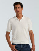 Polo Tejido Tipo Sweater Algodón Modal Textura Checker Bright White