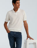 Polo Tejido Tipo Sweater Algodón Modal Textura Checker Bright White