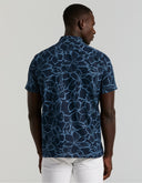 Camisa Floral Dark Sapphire Lino Blend Manga Corta