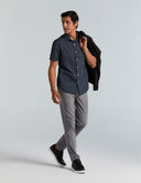 Camisa Manga Corta Dark Sapphire Slim Fit Print Stretch