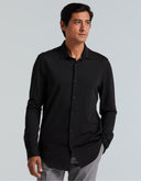 Camisa Negra Slim Fit Piqué Stretch Manga Larga
