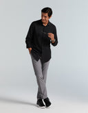 Camisa Negra Slim Fit Piqué Stretch Manga Larga