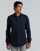 Camisa Dark Sapphire Slim Fit Piqué Stretch Manga Larga