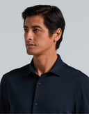 Camisa Dark Sapphire Slim Fit Piqué Stretch Manga Larga