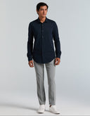 Camisa Dark Sapphire Slim Fit Piqué Stretch Manga Larga