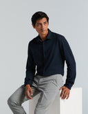 Camisa Dark Sapphire Slim Fit Piqué Stretch Manga Larga