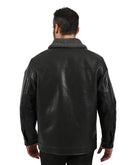 Chamarra Negra Tipo Action Leather con Cuello de Borrega