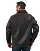 Chamarra Café Oscuro Tipo Action Leather con Cuello de Borrega